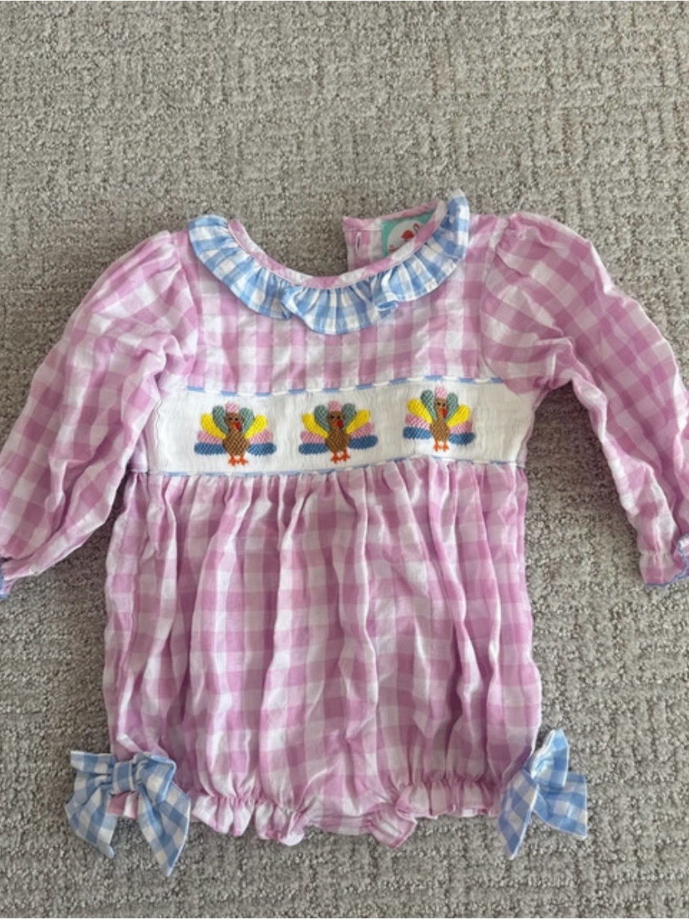 Pink Gingham Smocked Turkey One-Piece Romper